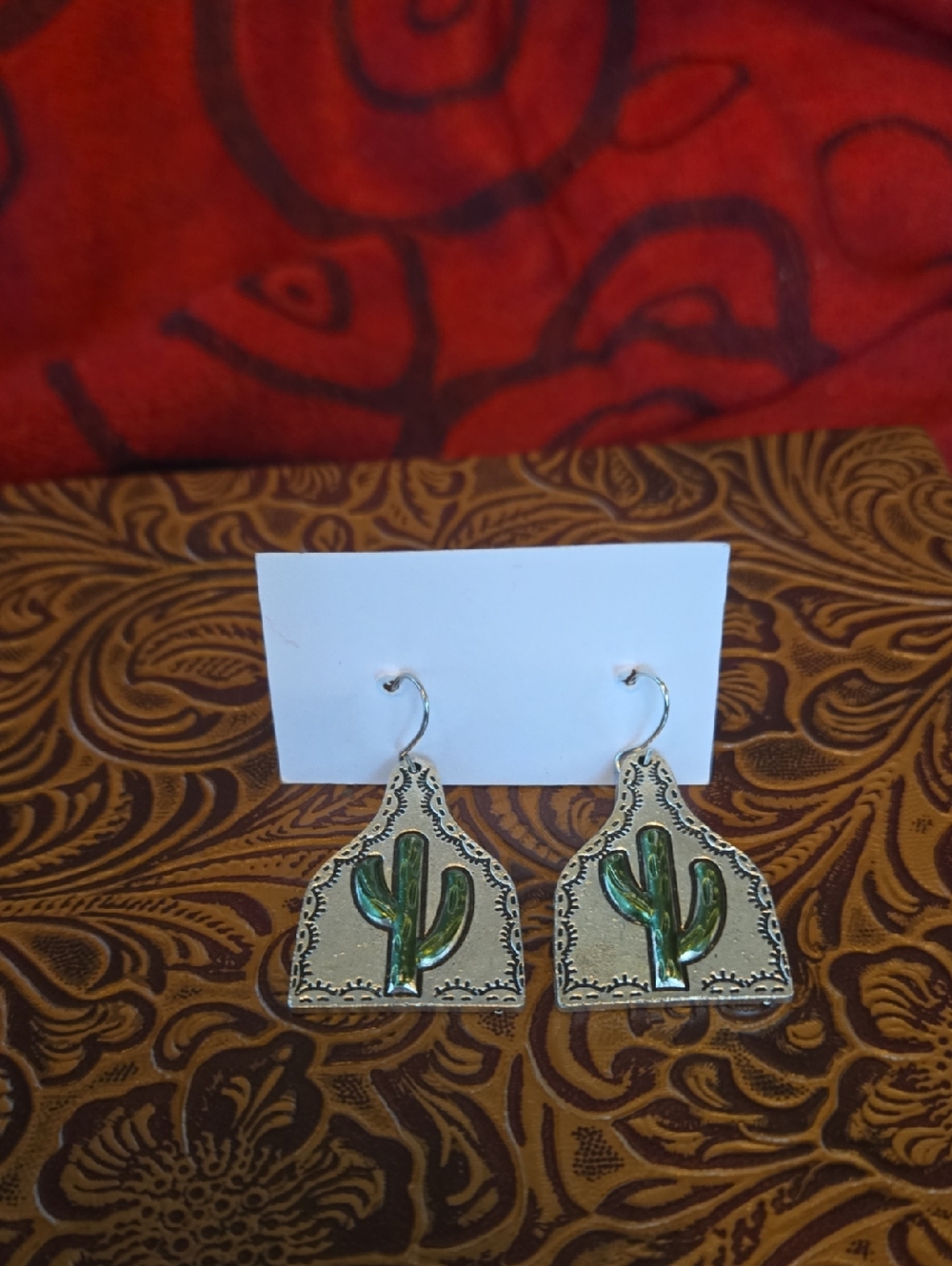 Southwestern influenced, silver tone,  Saguaro Cactus design, pierced Earrings